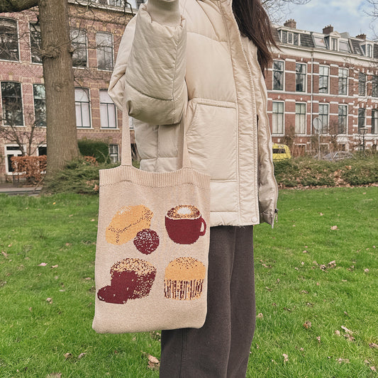 'Coffee Break' Beige Knitted Bag