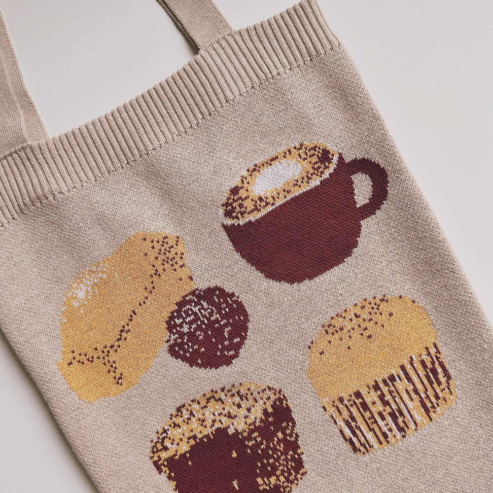 'Coffee Break' Beige Knitted Bag